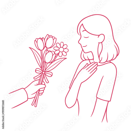 A woman is given flowers illustration vector on a white background
Vector illustration for March 8