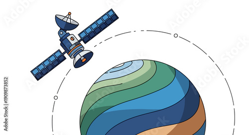 Satellite orbiting the Earth in a digital illustration.