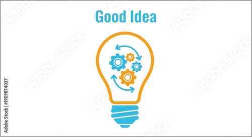 Illustration of a lightbulb with gears inside representing a good idea from a creative perspective