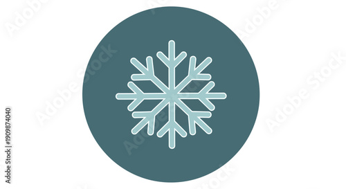 Snowflake icon in a teal circle on a clean background viewed directly from the front