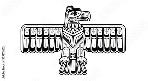 Ancient tribal totem eagle illustration with outstretched wings, symbolizing cultural heritage and traditional craftsmanship