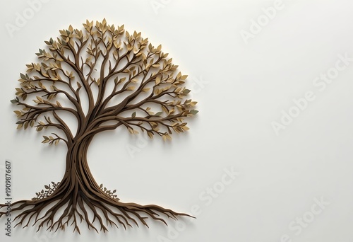 Paper cut Tree of Life, layered papercut illustration style, clean shadows, minimal spiritual design, copy space, modern banner layout.