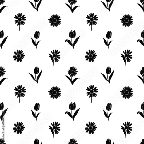 Black silhouettes of flowers arranged in a repeating pattern