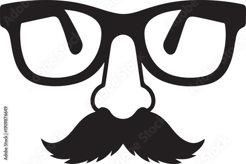 Mustache glasses mask line art illustration, funny disguise silhouette, vector party prop