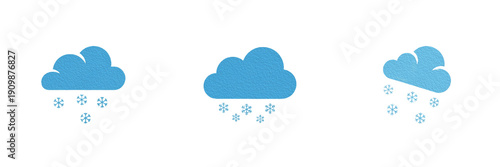 Bilde på lerret Set and collection of winter snowing cloud icons, blue weather symbols for snow forecast and cold season isolated on white transparent png background