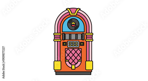 Vibrant Jukebox Illustration Featuring Retro Design Elements and Music Controls