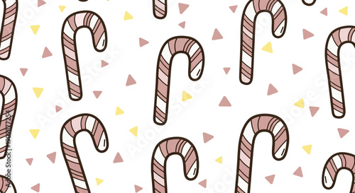 Candy Canes and Triangles Pattern Illustration on White Background
