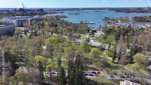 Helsinki Töölö Finland Topelius park aerial at summer