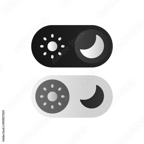 Vector Illustration of Dark and Light Mode Switcher for User Interface Design ,Dark Mode and Light Mode Toggle Icon, UI Interface Button, Digital Design Element, App Settings Vector Illustration, 
