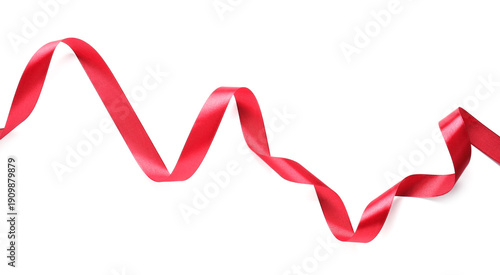 Beautiful red ribbon isolated on white, top view. Banner design