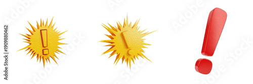 Obraz na plátně Set and collection of 3D exclamation point icons and yellow comic style alert sy