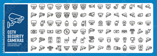 CCTV Security Cameras Outline Icon Set
