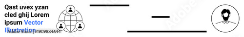 Communication, networking, user profiles, identity, collaboration, digital systems. Network diagram with user icons. Communication and networking concept
