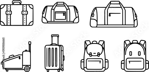 Suitcase isolated outline set icon. Vector outline set icon luggage for travel. Vector illustration suitcase on white background.

