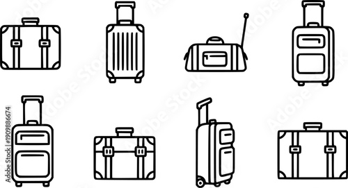 Suitcase isolated outline set icon. Vector outline set icon luggage for travel. Vector illustration suitcase on white background.
