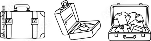 Suitcase isolated outline set icon. Vector outline set icon luggage for travel. Vector illustration suitcase on white background.

