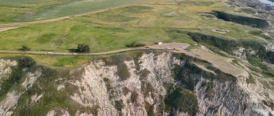 Aerial view of Horsethief Canyon in Alberta, Canada