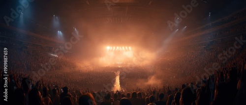 Large crowd attending event with stage lights and audience interaction