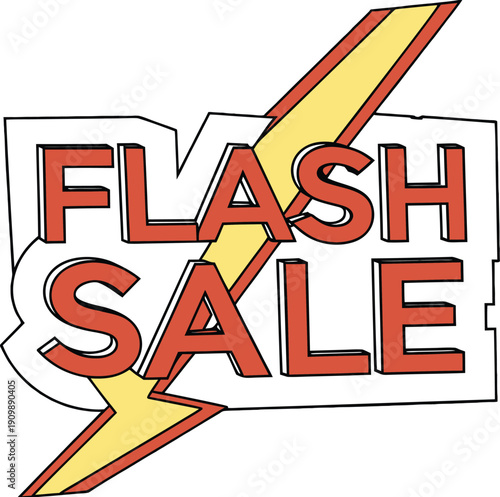 3D Flash Sale Text with Lightning Bolt on Transparent Background  Bold Red and Orange Promotional Discount Banner Design