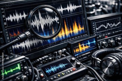 Comprehensive analysis of audio frequencies utilizing analog equipment revealing intricate sound waves and visual harmonics illustrating the intersection of technology and acoustics