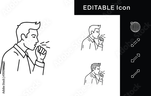 Man in a business shirt is coughing into his hand illustrating sickness 