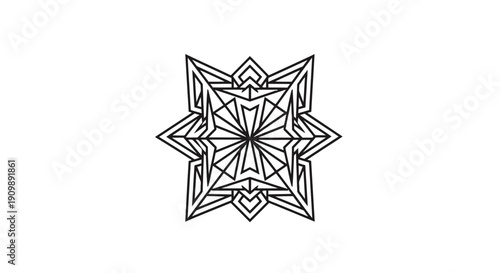 Intricate black and white star shaped geometric pattern design.