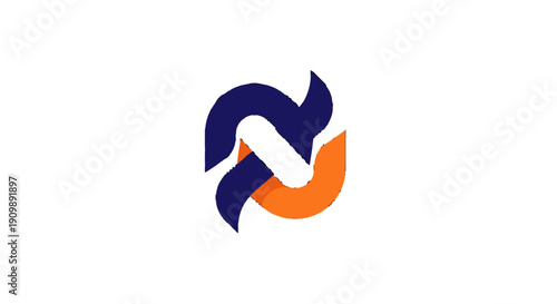 Abstract logo design with intertwined shapes in blue and orange.