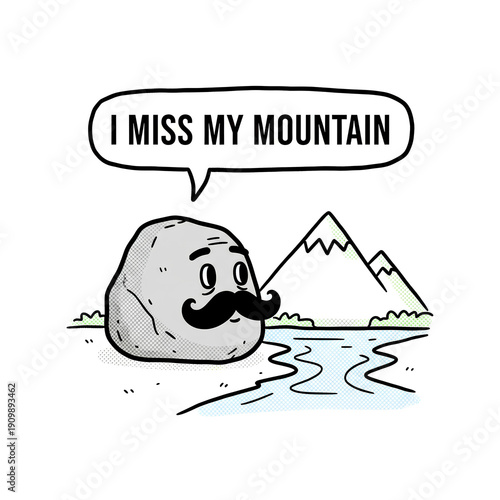 Anthropomorphic Rock Character Misses Its Home Mountain Landscape
