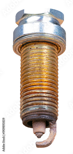 Konstfotografi Worn spark plug with carbon buildup. Isolated background.