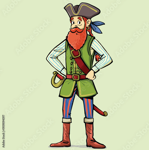 friendly look pirate with a red beard.eps