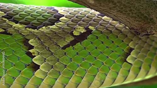 Macro Detail Texture Close Up of Green Snake Skin Scales