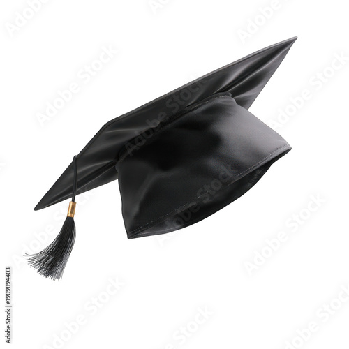 Graduation cap with tassel hanging isolated on transparent background