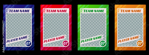 Sports trading card template collection with vector frames for football, soccer, basketball, hockey and volleyball players, clean photo borders and modern sport flyer layout