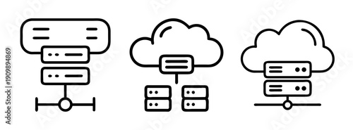 Cloud computing network diagram server infrastructure it solutions data storage system architecture icon set