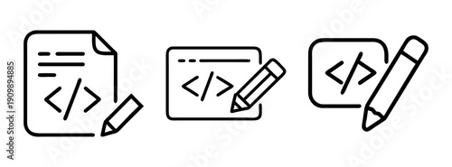 Coding documentation and web development icon for software engineers and programmers writing code