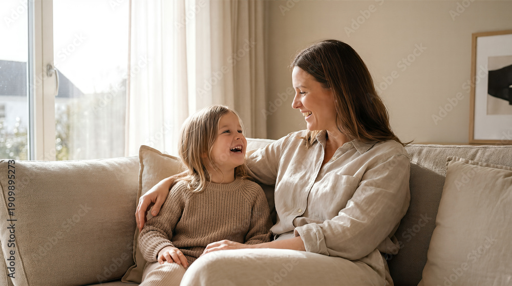 Obraz premium Mother daughter sharing happy moments on sofa