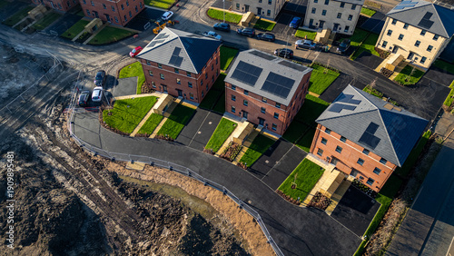 Aerial View of New Residential Development   at Desire by Strata Homes in Leeds, UK.