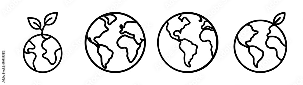 Obraz premium Growing earth planet with leaves vector illustration for earth day and environmental concepts