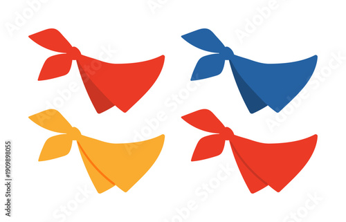 Tied bandana, neckerchief illustration isolated collection. Kids nautical design clip art set, accessory, costume, clothes element. Hand drawn flat vector on transparent background