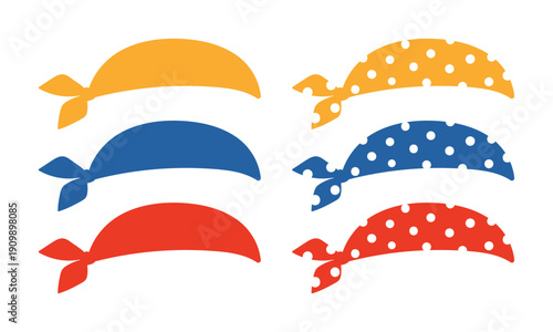 Tied bandana, neckerchief illustration isolated collection. Kids nautical design clip art set, accessory, costume, clothes element. Hand drawn flat vector on transparent background