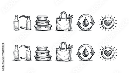 Eco-friendly, recycling linear icon set. sustainable, zero waste outline icons collection