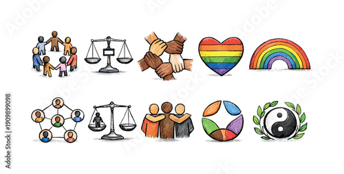 Diversity and inclusion 3d icon set. community, equality, unity icons collection.