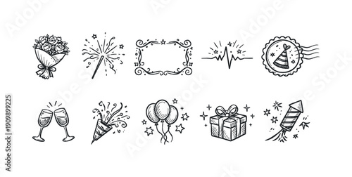 Celebration, party outline icon set. festive, holiday, event, party icons collection