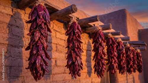 Dried Red Chilies Hanging.