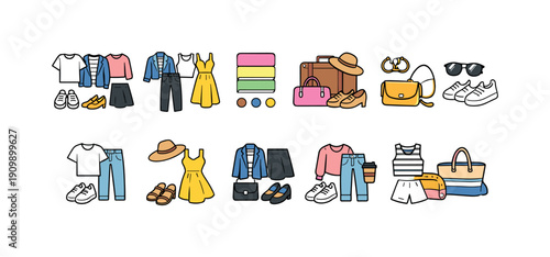 Fashion and apparel flat icon set. clothing, accessories, and style icons collection
