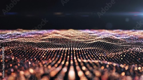 Abstract glowing virtual neural network. Futuristic coding or Artificial Intelligence concept. Seamless loop 3D animation rendered with DOF 4k