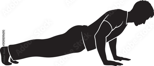 Silhouette of a man performing a push-up exercise, highlighting strength training and fitness.