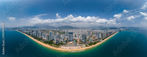 Vászonkép Aerial view panorama of Nha Trang Vietnam coastal skyline at with vibrant colors