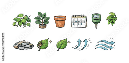 Gardening, landscaping icon set. nature, plant care icons in outline style collection