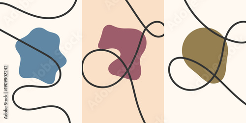 Abstract art composition with geometric shapes and swirling lines